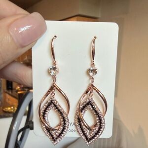 Chic Rose Gold Dangle Earrings with Crystals
